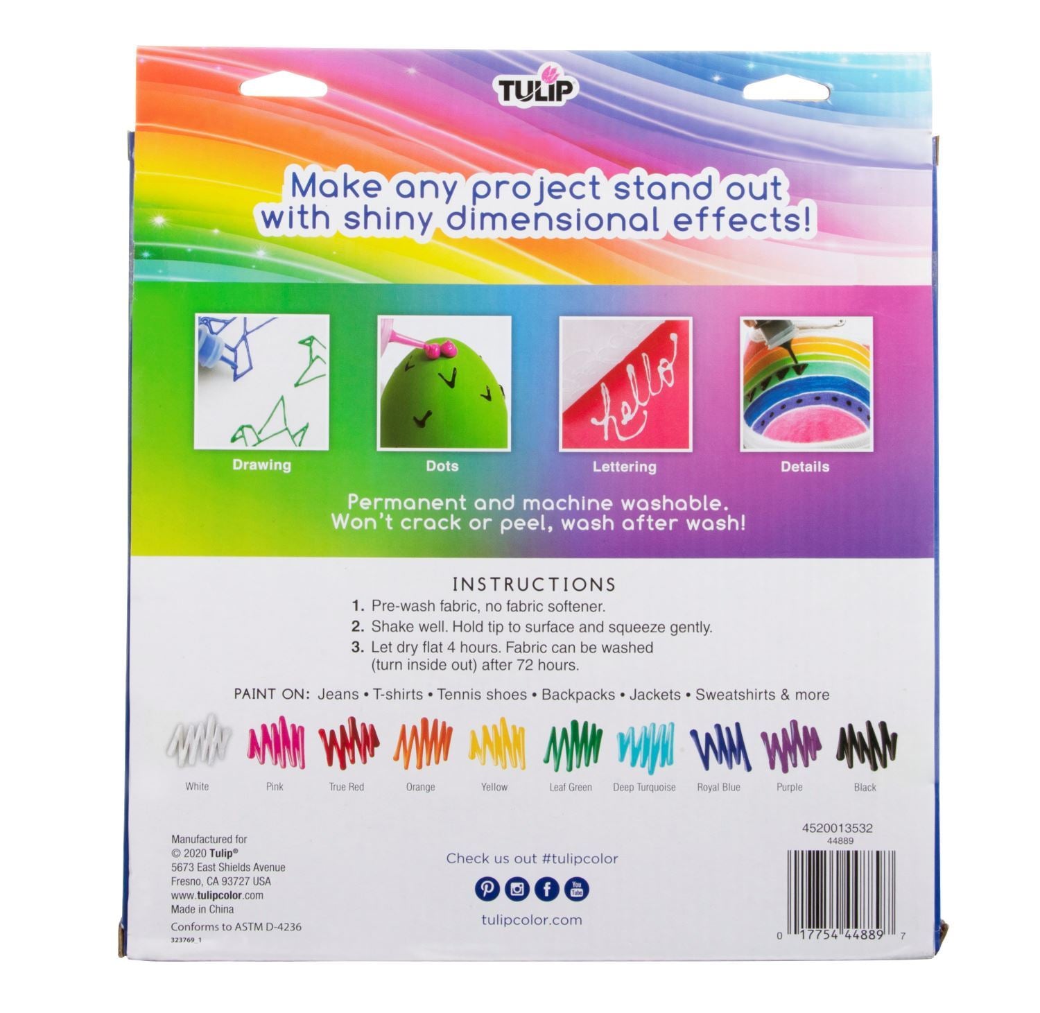 Tulip Dimensional Fabric Paint Rainbow Color Collection 1.25 fl oz 10 Pack - 3